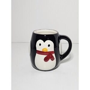 Walmart Penguin Coffee Mug 3D Raised Ceramic Tea Cup Winter Holiday Scarf Black